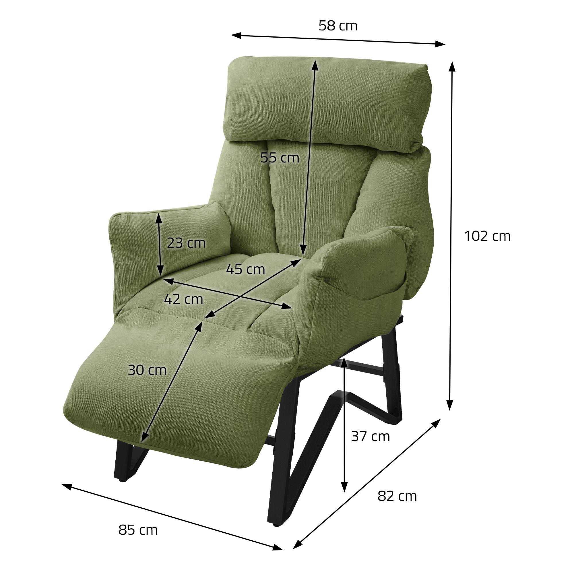 Ml-Design - Fauteuil relax de salon manuel vert chaise inclinable avec repose pied en lin avec poches latérales corps en acier dossier et accoudoirs réglables - Image 9