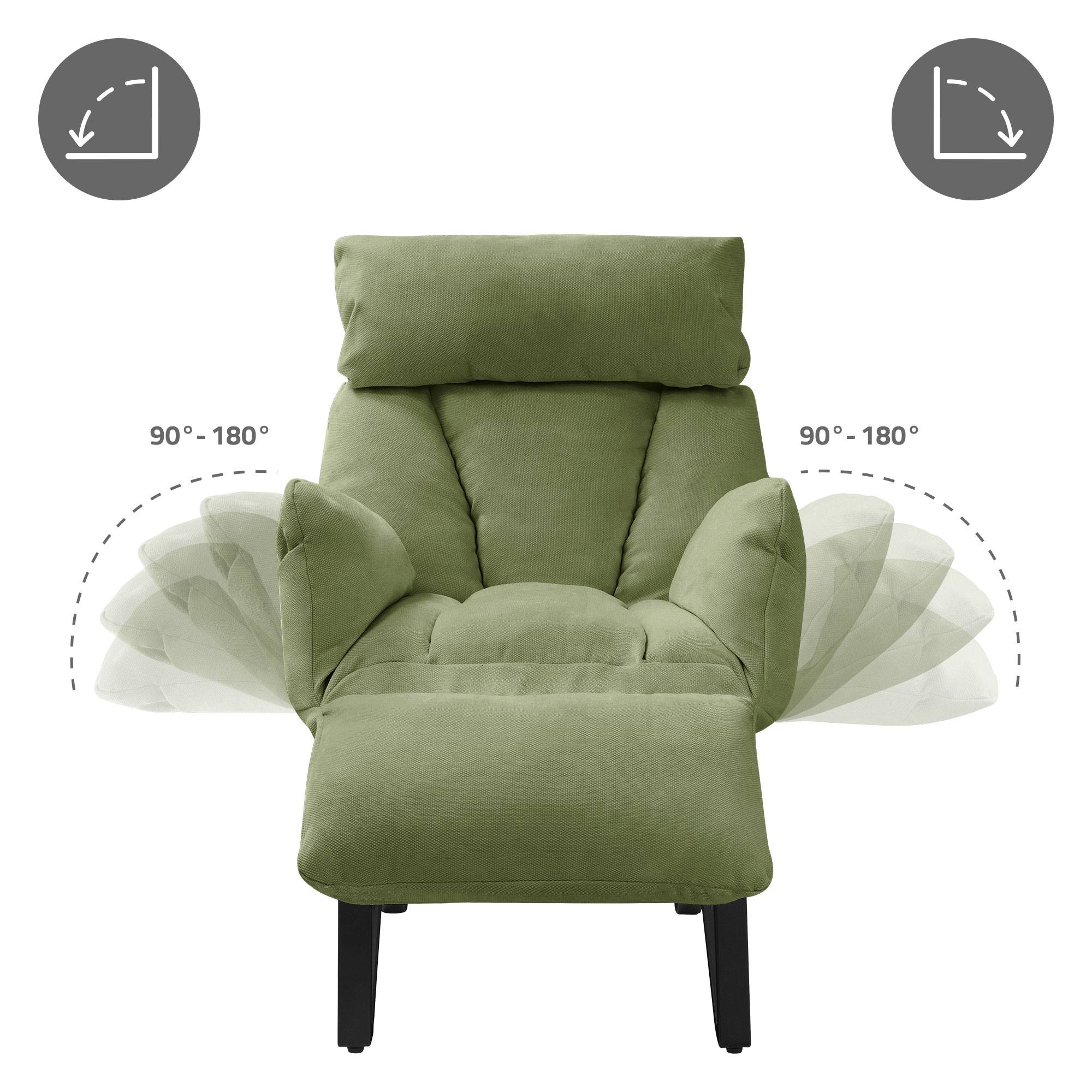 Ml-Design - Fauteuil relax de salon manuel vert chaise inclinable avec repose pied en lin avec poches latérales corps en acier dossier et accoudoirs réglables - Image 8