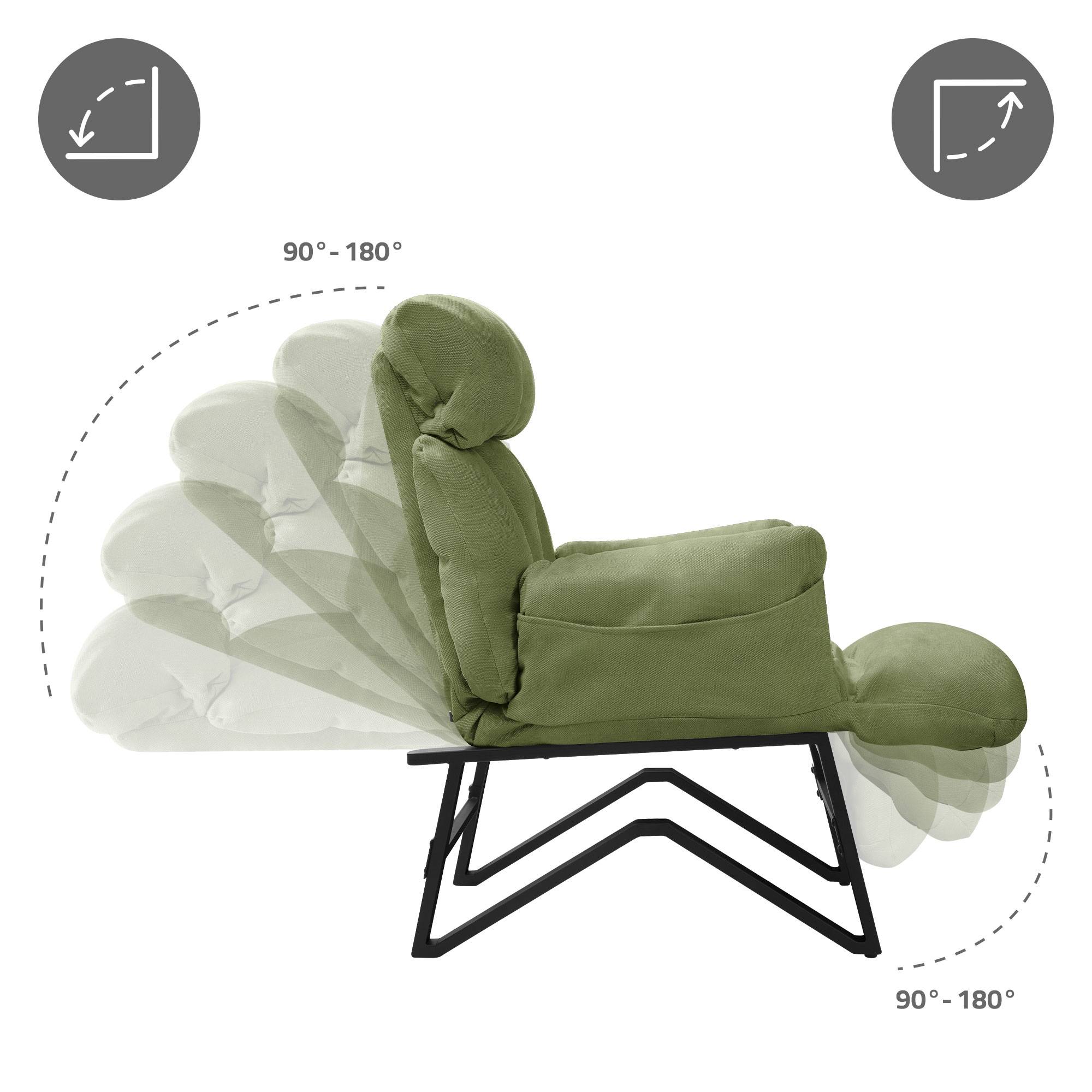 Ml-Design - Fauteuil relax de salon manuel vert chaise inclinable avec repose pied en lin avec poches latérales corps en acier dossier et accoudoirs réglables - Image 7