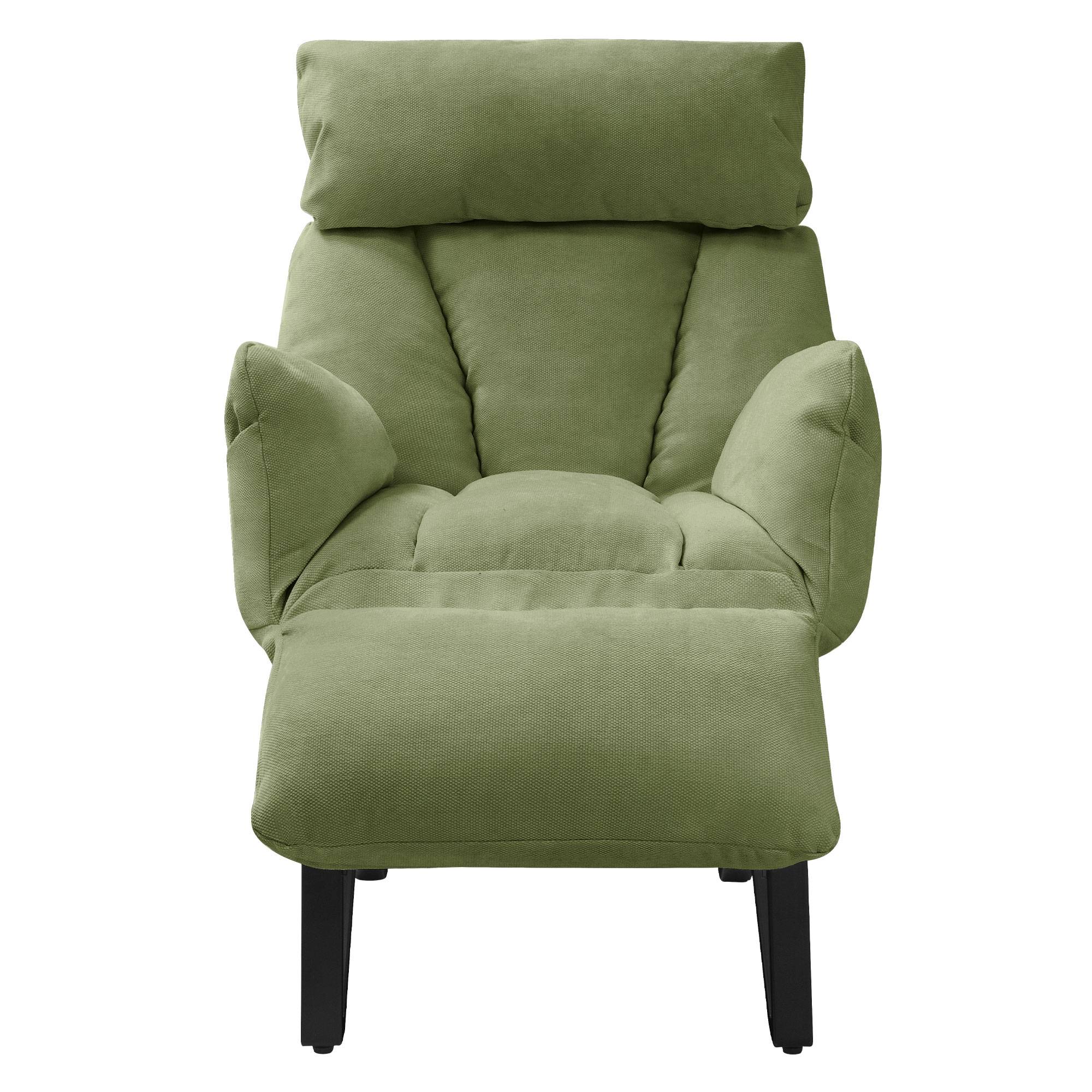 Ml-Design - Fauteuil relax de salon manuel vert chaise inclinable avec repose pied en lin avec poches latérales corps en acier dossier et accoudoirs réglables - Image 3