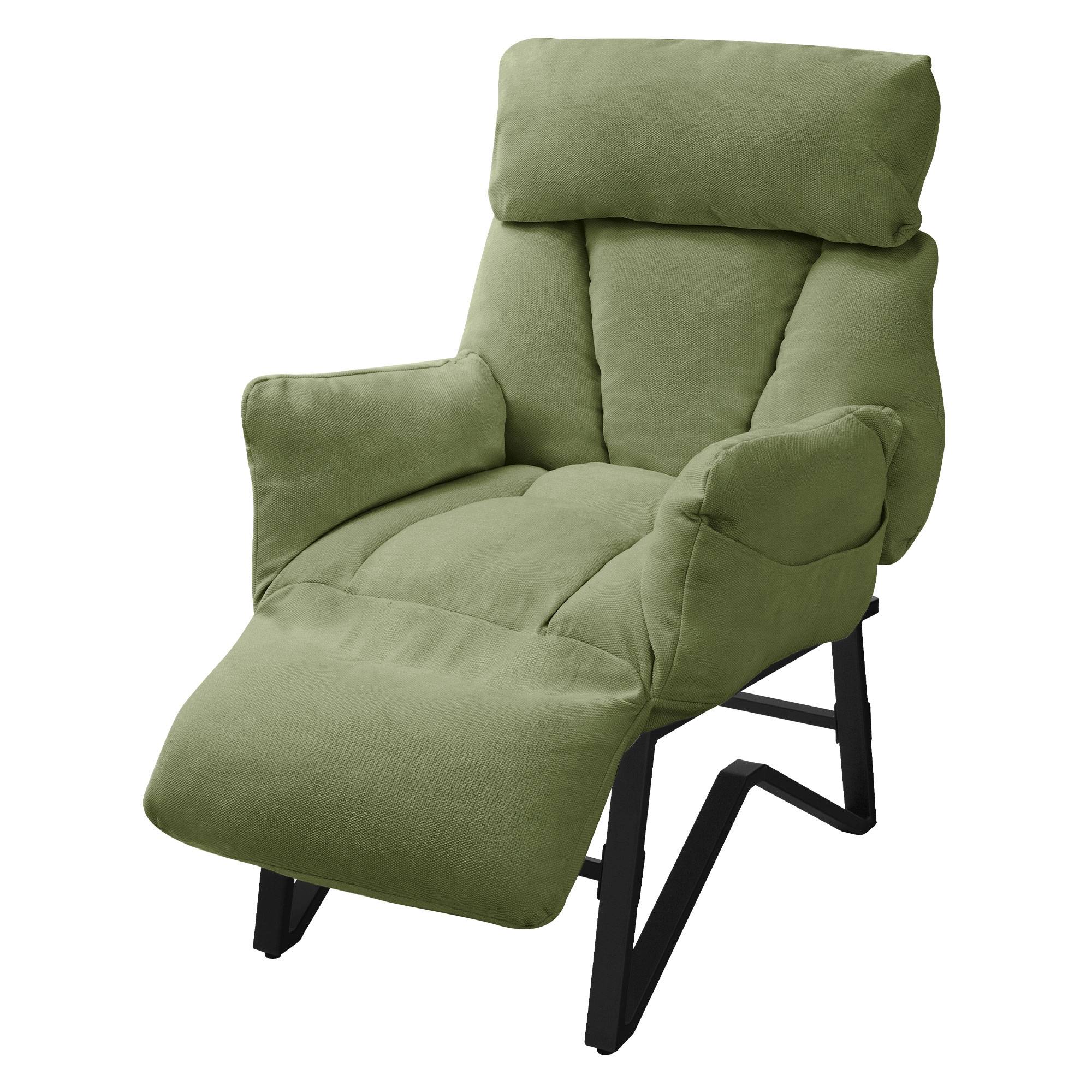 Ml-Design - Fauteuil relax de salon manuel vert chaise inclinable avec repose pied en lin avec poches latérales corps en acier dossier et accoudoirs réglables - Image 1