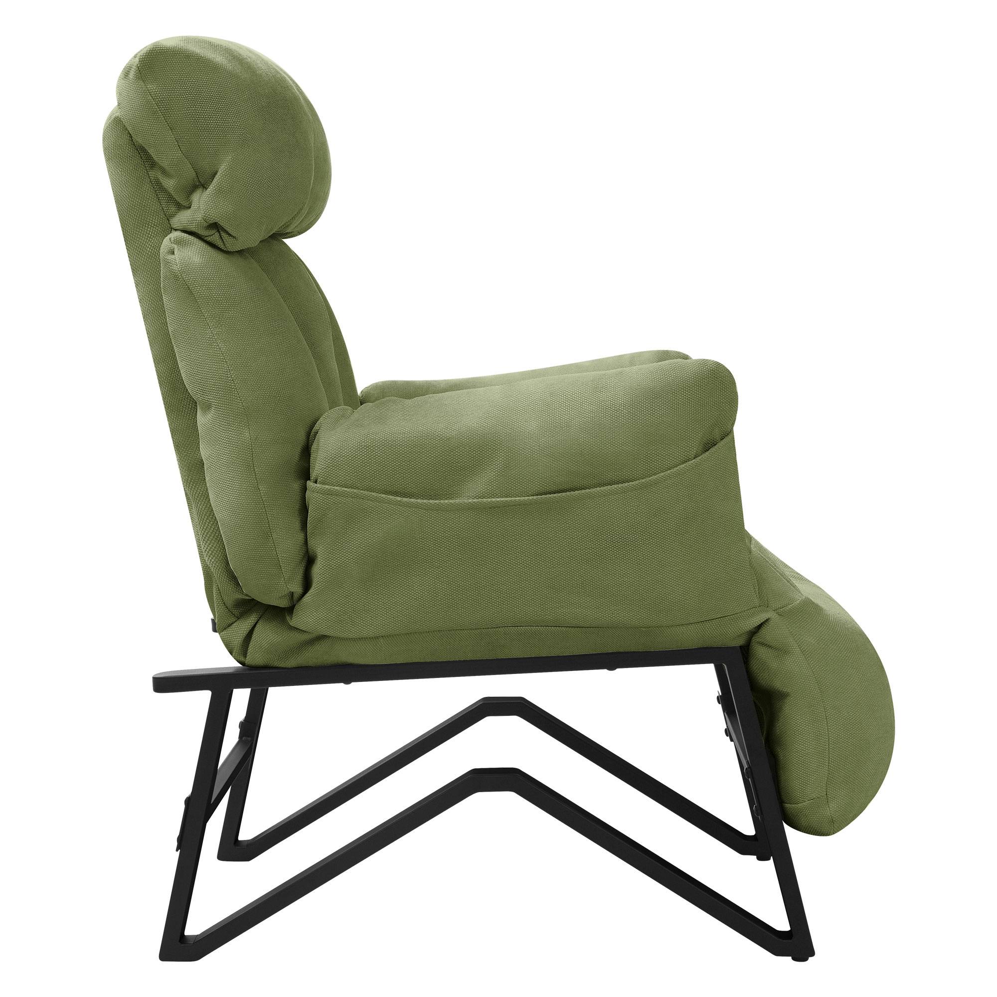 Ml-Design - Fauteuil relax de salon manuel vert chaise inclinable avec repose pied en lin avec poches latérales corps en acier dossier et accoudoirs réglables - Image 4