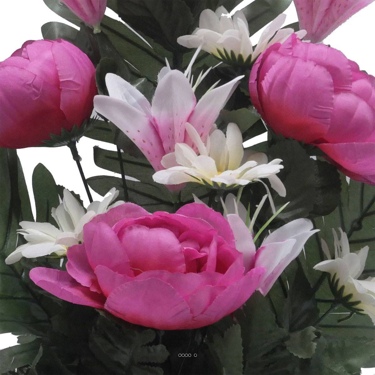 Artificielles - Jardinière fleurs artificielles Pivoine, Lys, Gerbera et ficus Rose fushia pour la Toussaint - couleur: Rose fushia 730 - Imagen 3
