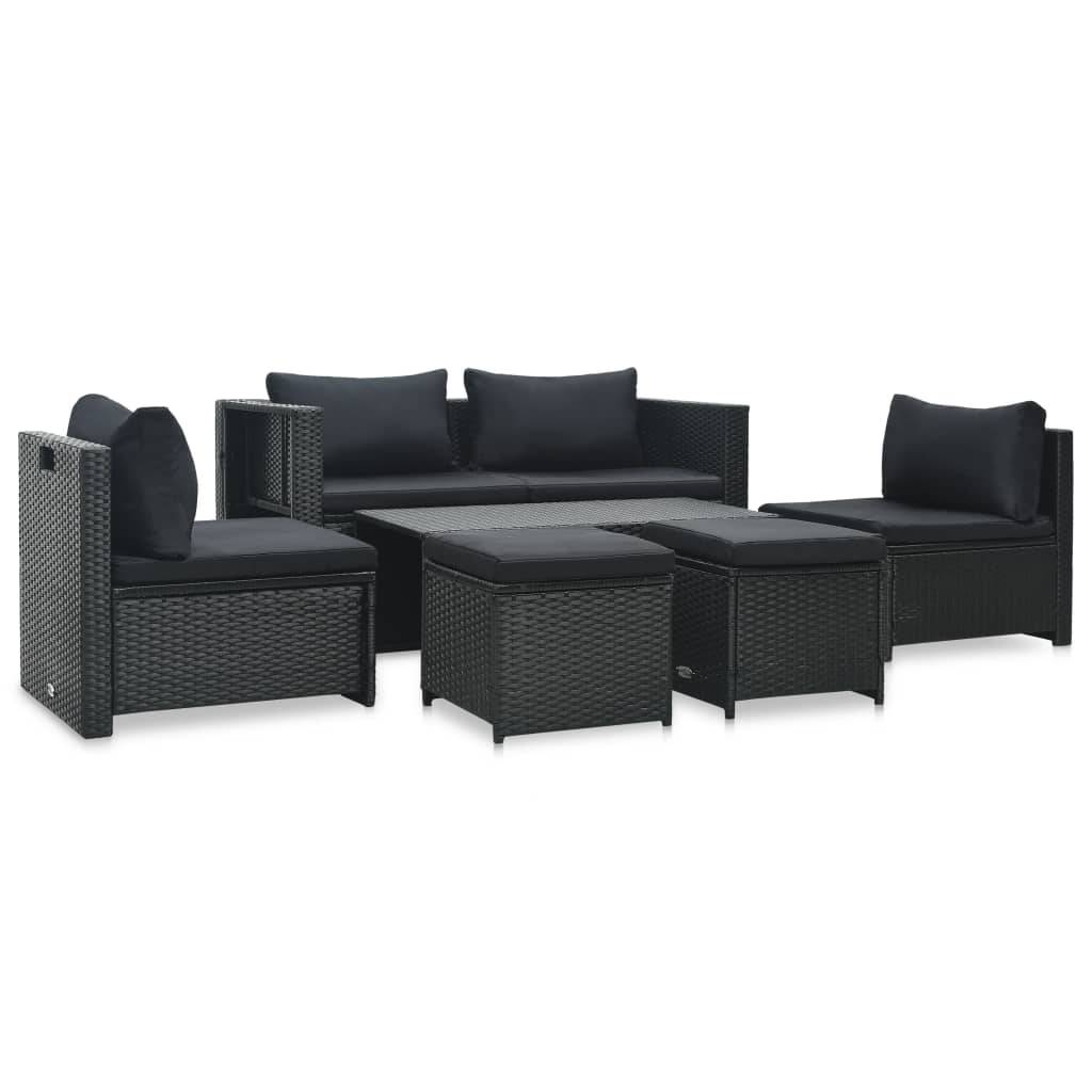 Vidaxl - Salon de jardin 6 pcs avec coussins résine tressée noir vidaXL 47809 - Imagen 1