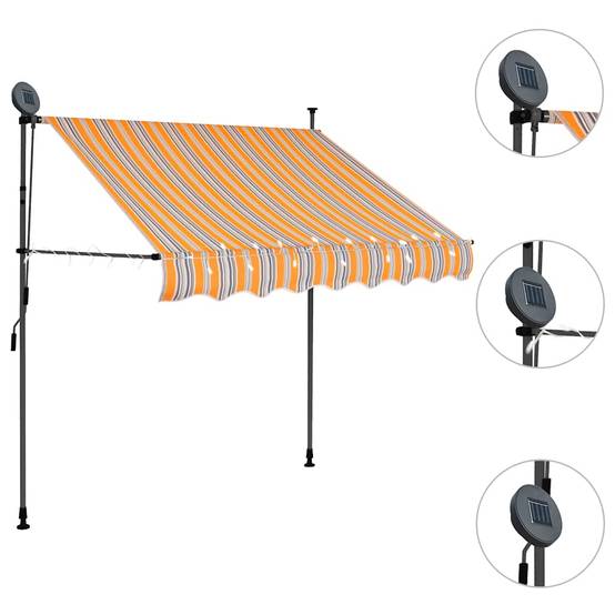 ComfortXL - Store Balcon LED Solaire sans Perçage Manuel Rétractable Anti-UV Rayé Jaune Bleu 150x120 cm – ComfortXL Outdoor Living - Image 3