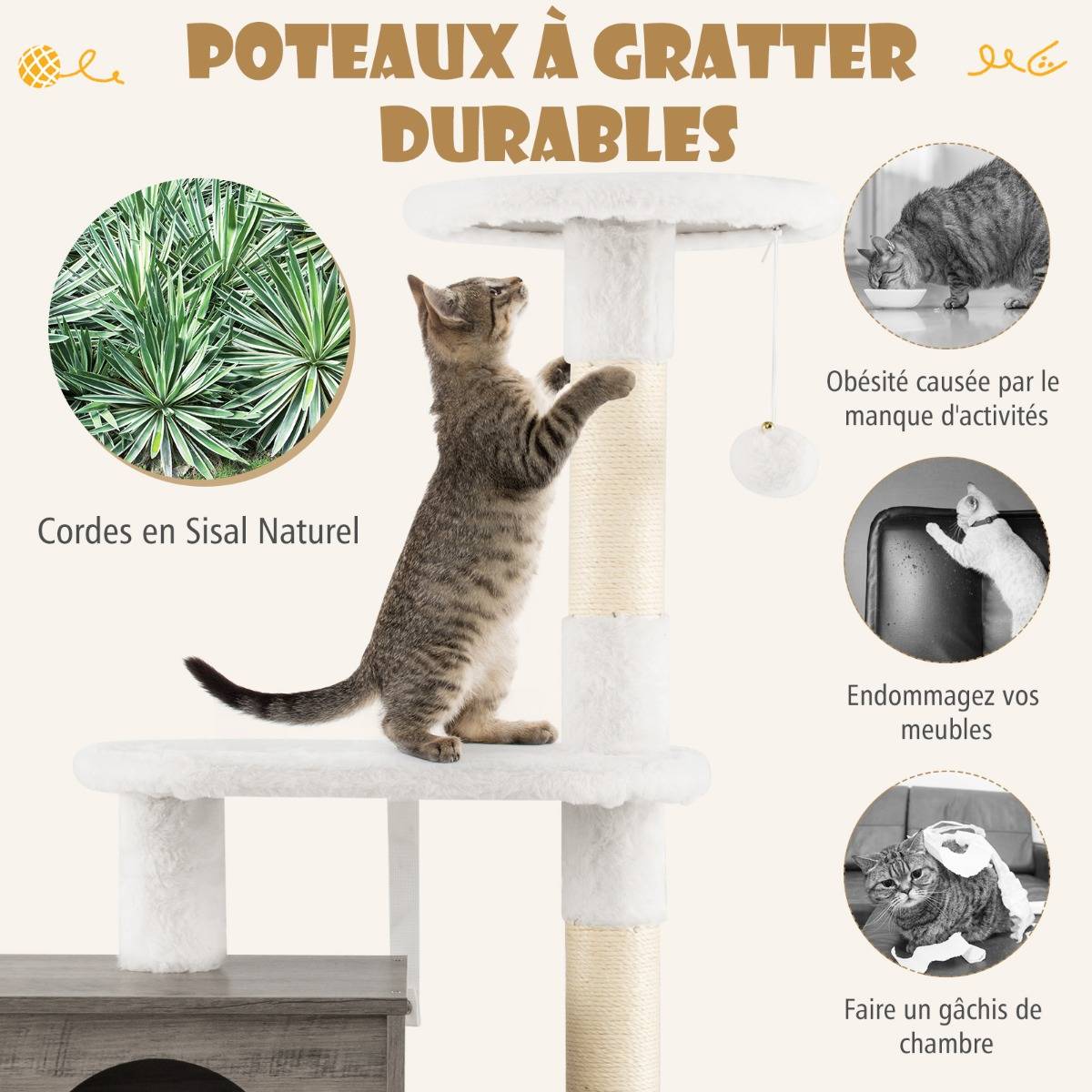 Maison Chic - Arbre à Chat en Bois 132 CM avec Griffoir en Sisal Style Industriel Gris - Image 8