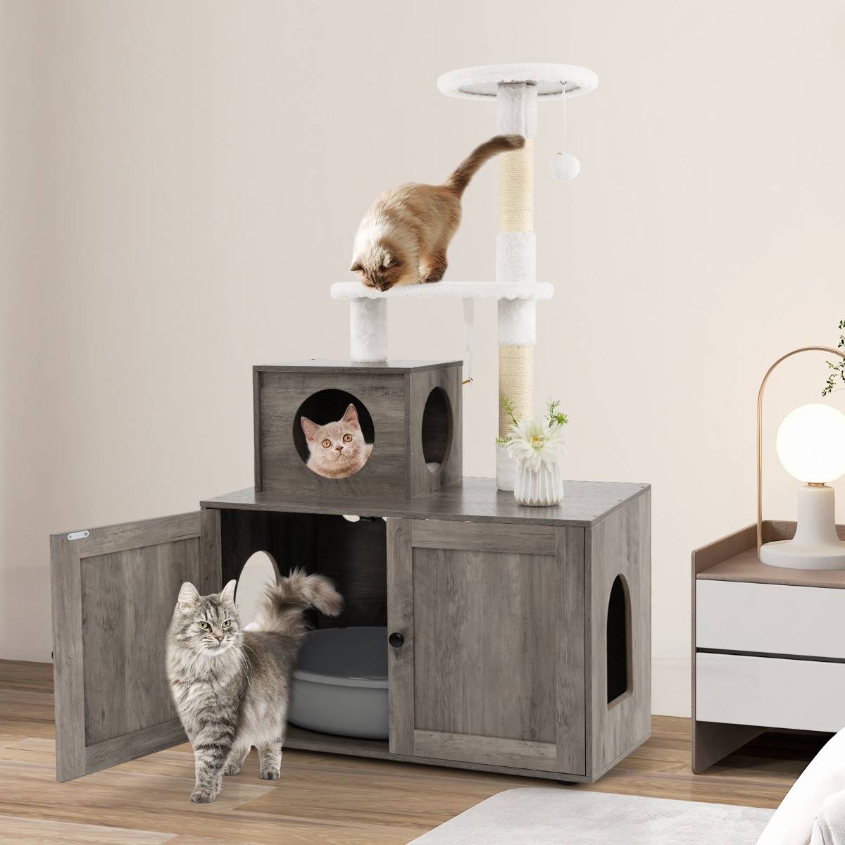 Maison Chic - Arbre à Chat en Bois 132 CM avec Griffoir en Sisal Style Industriel Gris - Image 3