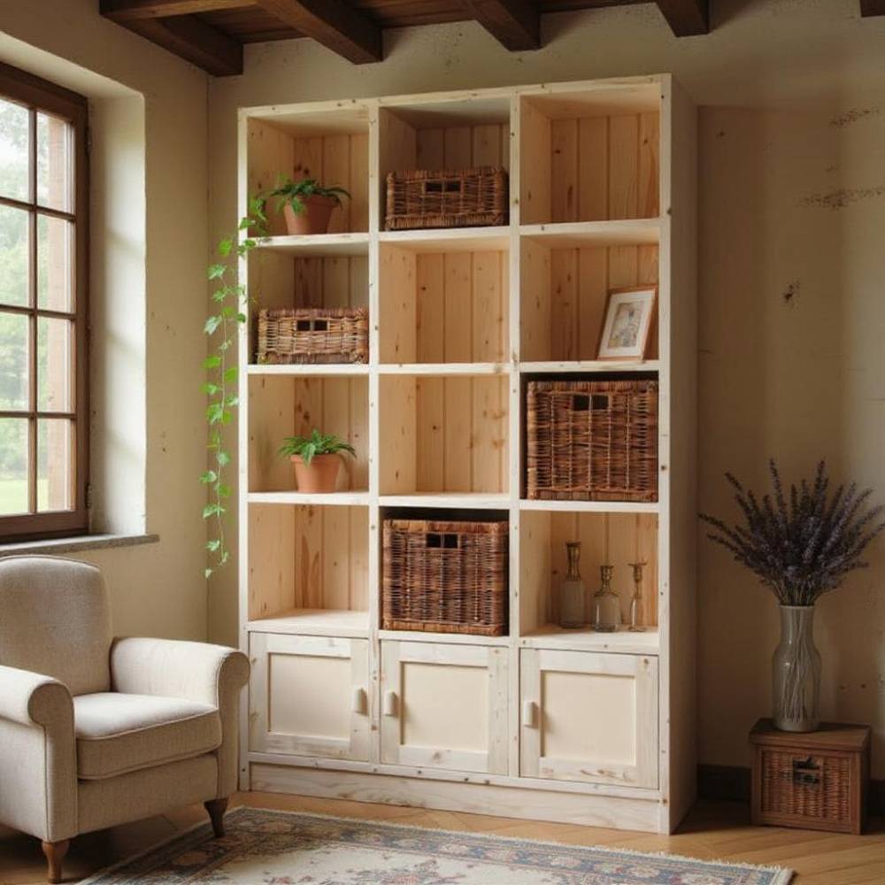 Aubry Gaspard - Bibliothèque 12 cases 3 portes en épicéa brut - Imagen 2