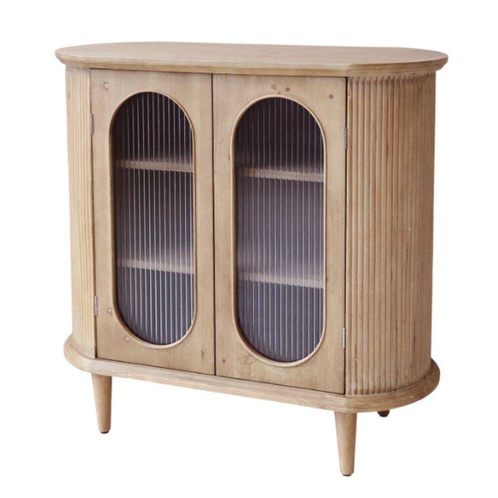 Chemin De Campagne - Buffet 2 portes en bois de pin cannelé et verre 90 x 40 x 85 cm Chemin de campagne - Imagen 1