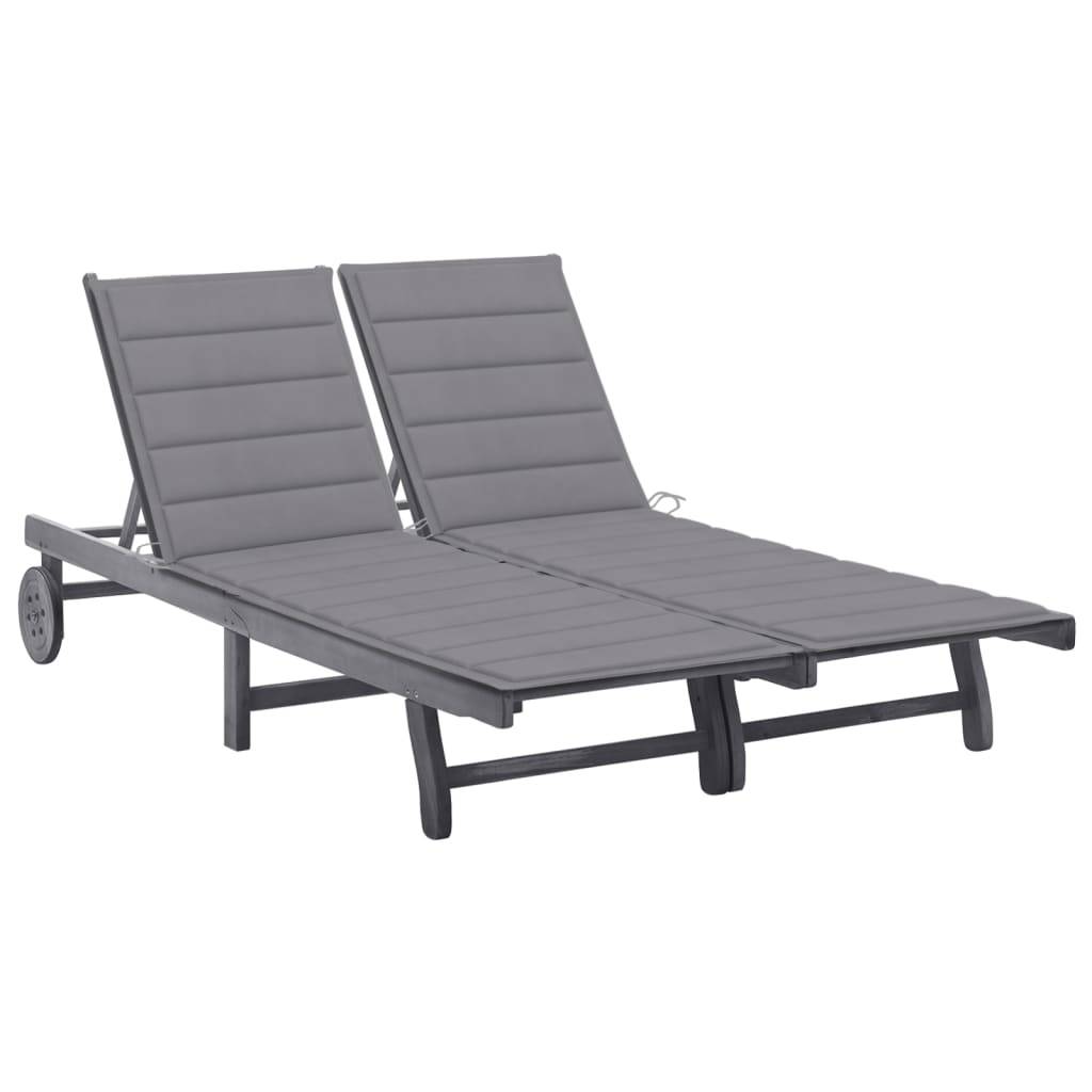 Bain de soleil - Transat - Chaise longue 2 places avec coussin Gris Acacia - MEUBLE PRO-JU6694 - Image 2