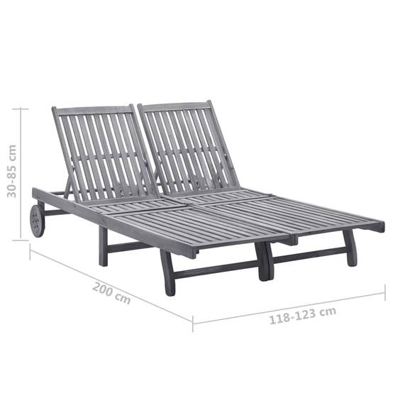 Bain de soleil - Transat - Chaise longue 2 places avec coussin Gris Acacia - MEUBLE PRO-JU6694 - Image 6