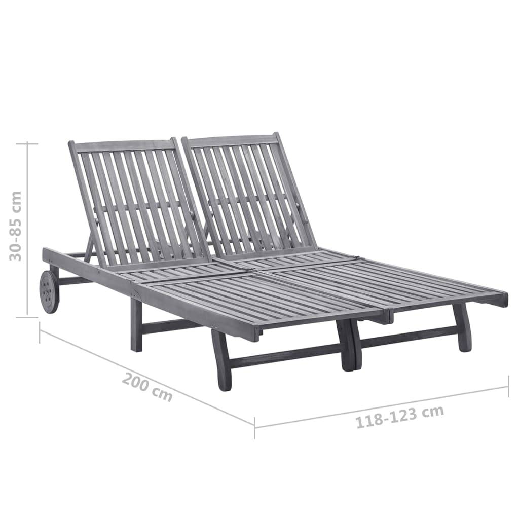 Bain de soleil - Transat - Chaise longue 2 places avec coussin Gris Acacia - MEUBLE PRO-JU6694 - Image 6