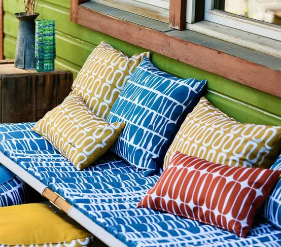 Ozalide - Lot de 2 coussins extérieur 40x40x15 FUTURISTE CUMIN - Image 2