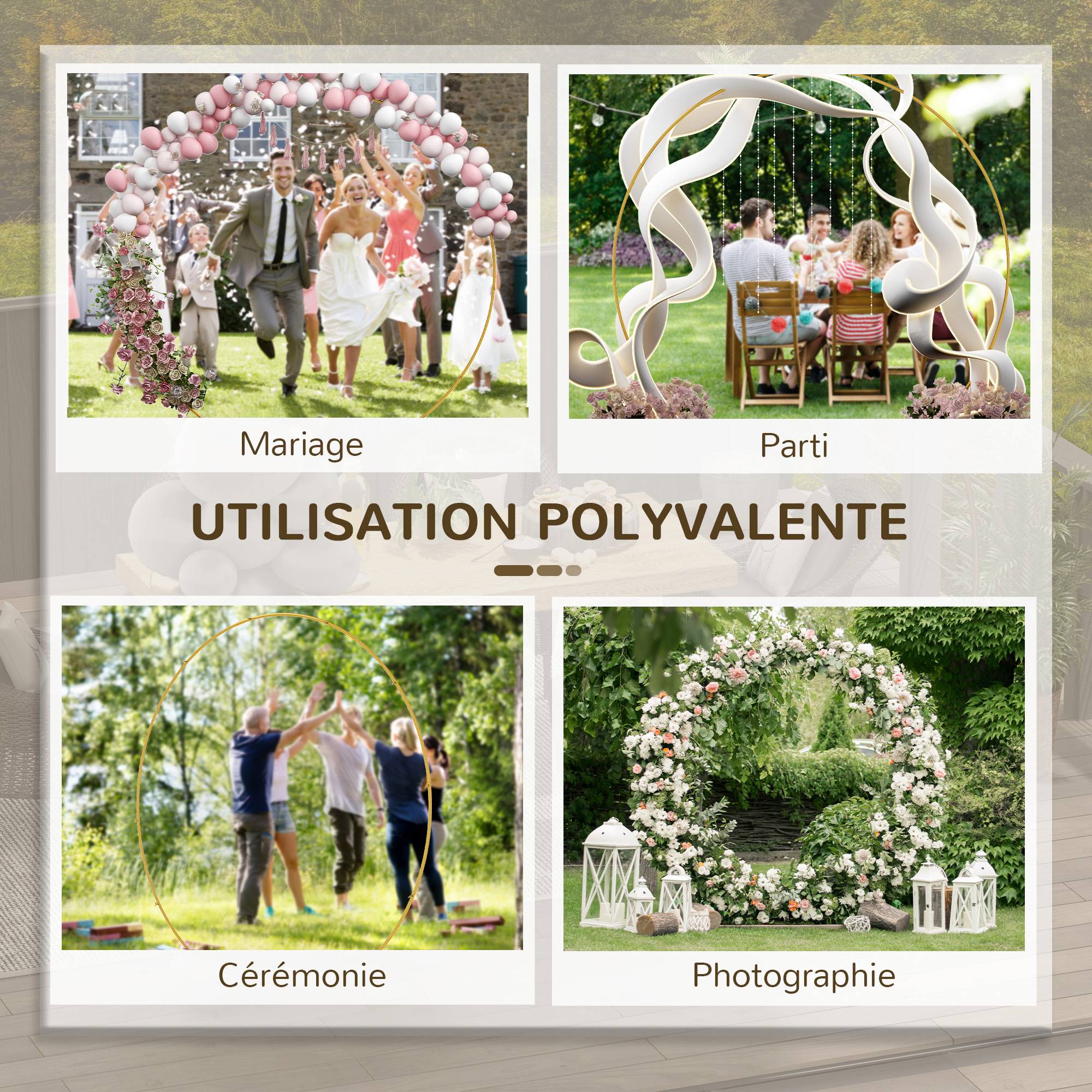 Arche de jardin acier mariage cérémonie support décoration florale géante 280x258cm or - ComfortXL Outdoor Living - Image 8