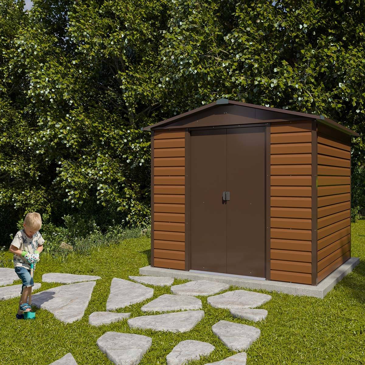 Yardmaster - Abri de jardin métal imitation bois 4,20 m2 Yardmaster + kit d'ancrage
