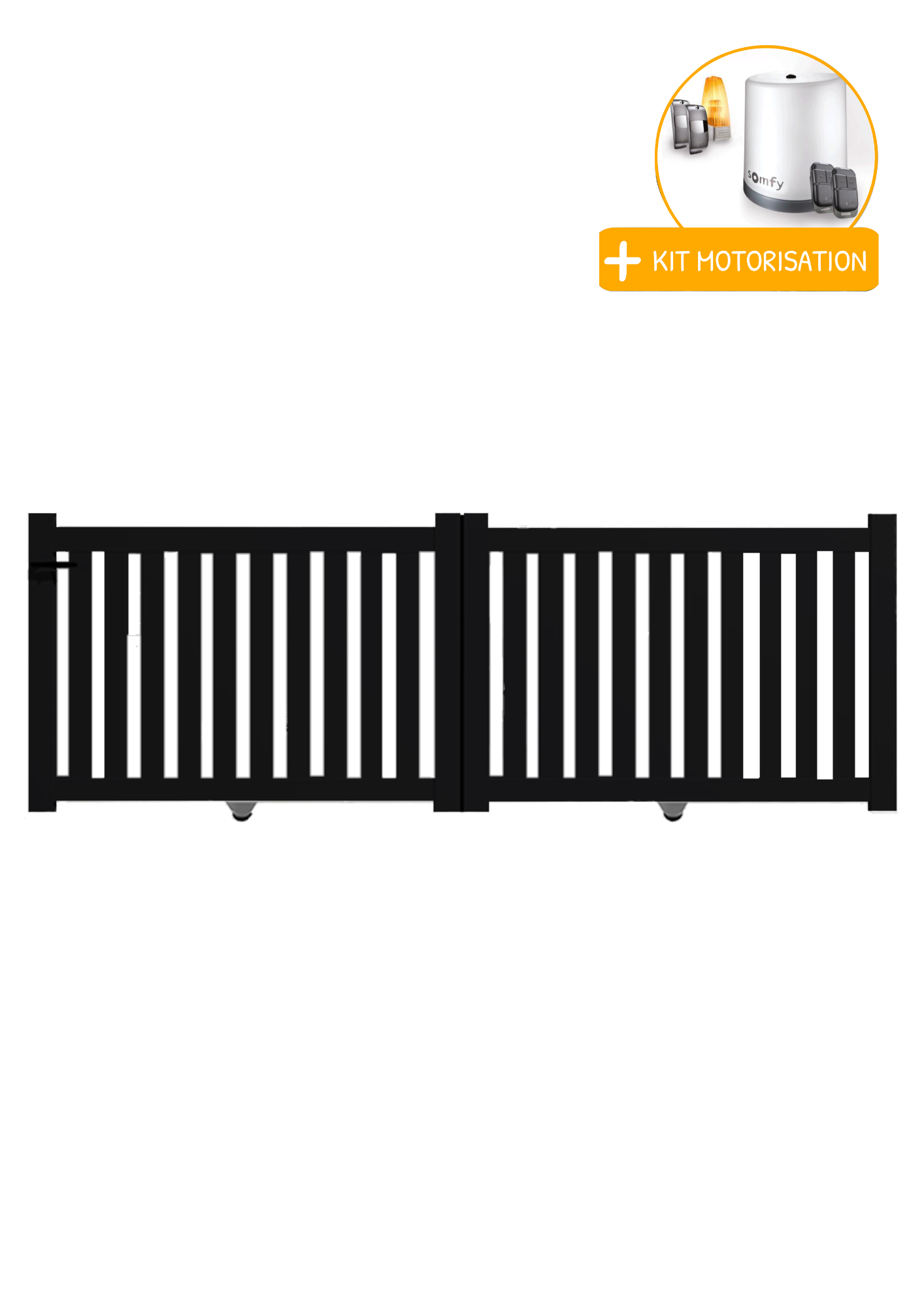 Portail Packit - Portail alu coulissant ajouré en kit+MOT dim. L.3500 (entre piliers) X H.1200 mm  Noir (RAL 9005)