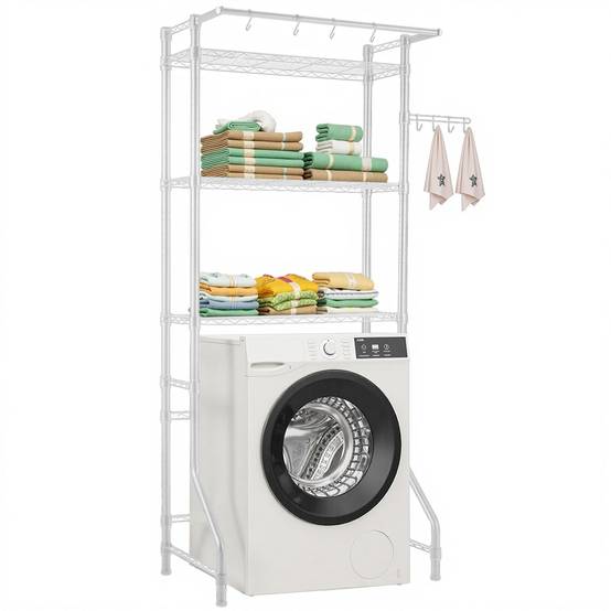 VEVOR Étagère rangement lave-linge/sèche-linge 3 niveaux, étendoir, gain place, blanc. - Image 1
