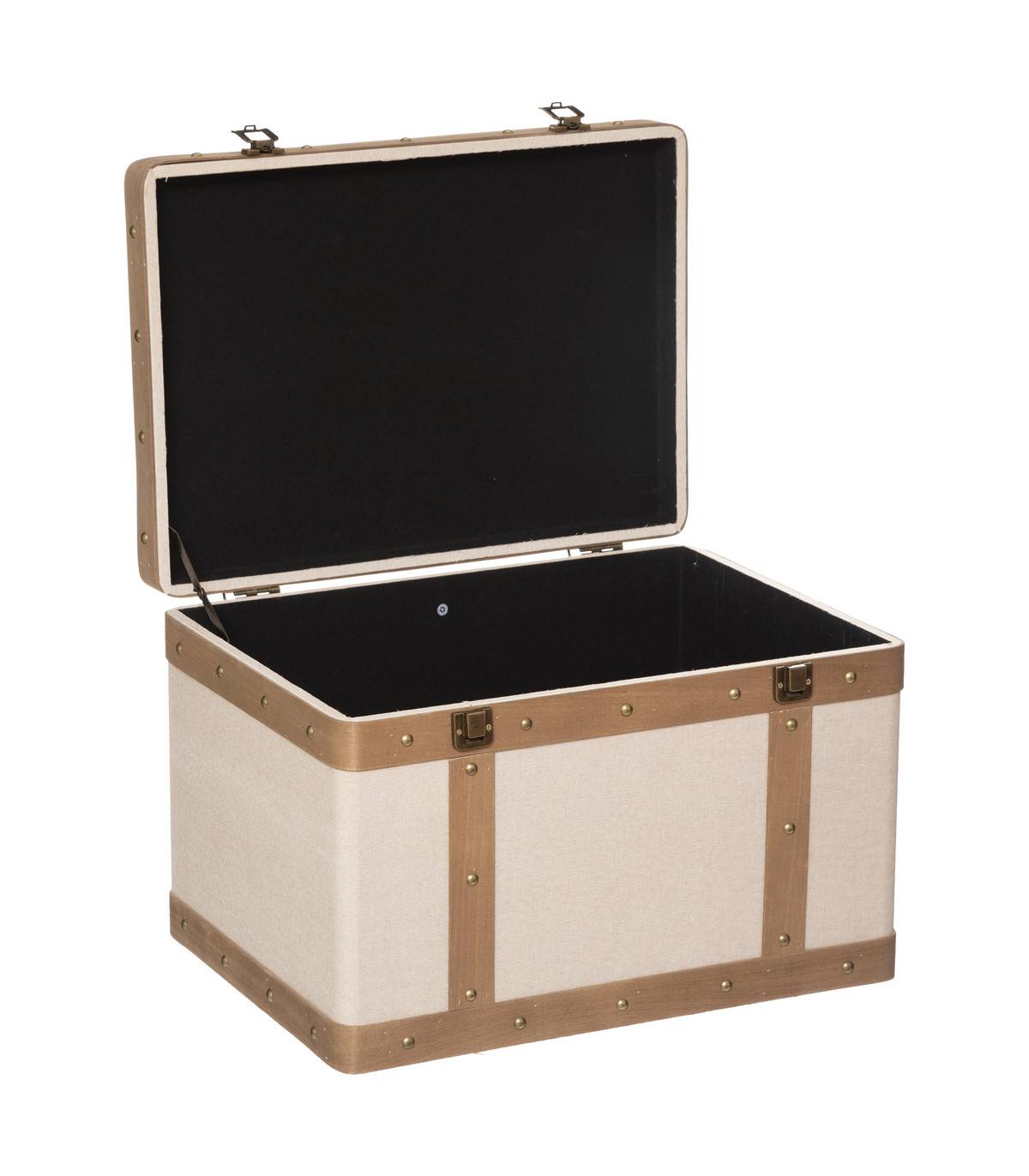 Atmosphera - Set de 3 Malles de rangement déco en Bois et Lin - Imagen 2