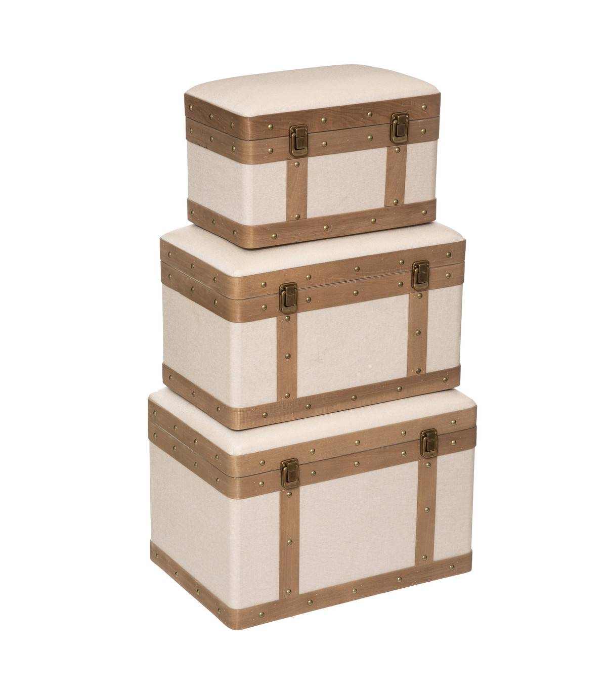 Atmosphera - Set de 3 Malles de rangement déco en Bois et Lin - Imagen 1