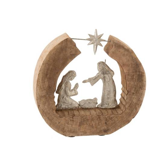 Crèche de Noël en aluminium et bois naturel 36x6.5x34 cm - J-Line