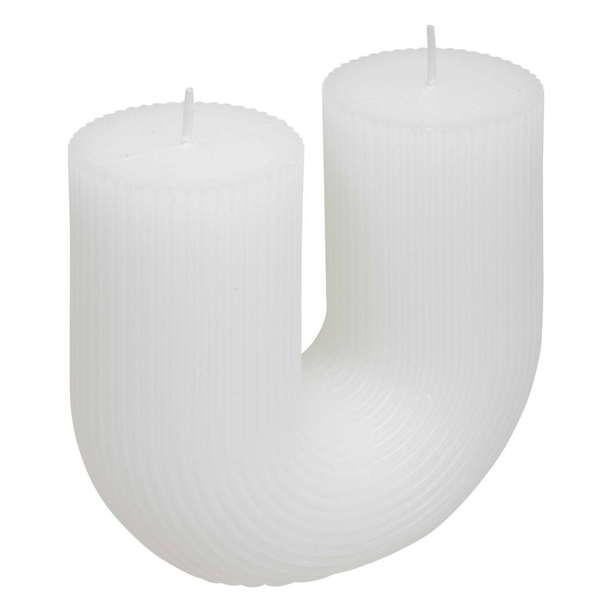 Bougie décorative striée en forme de U Blanc 11 x 12 cm