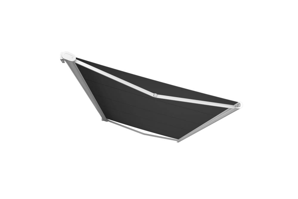 Ombrazur - Store banne Coffre intégral PROTECT 2 Blanc 5x3,5m Motorisé à  télécommande - Toile Grise Anthracite OMBRAZUR - Image 1