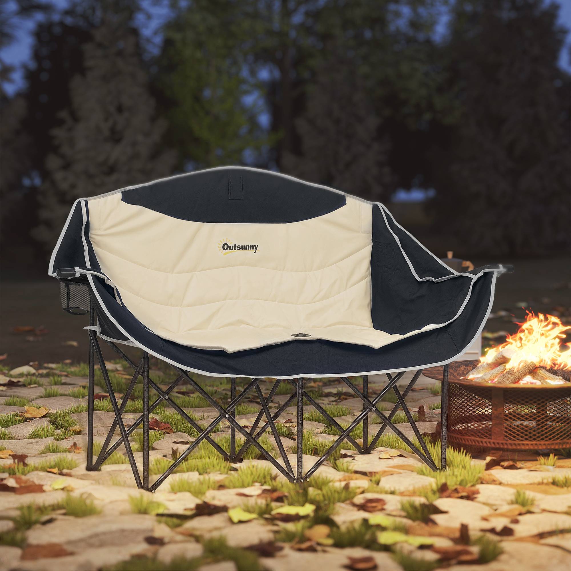 Chaise de camping double tissu Oxford plein air pêche porte-gobelets 143x50x90cm kaki - ComfortXL Outdoor Living - Image 3