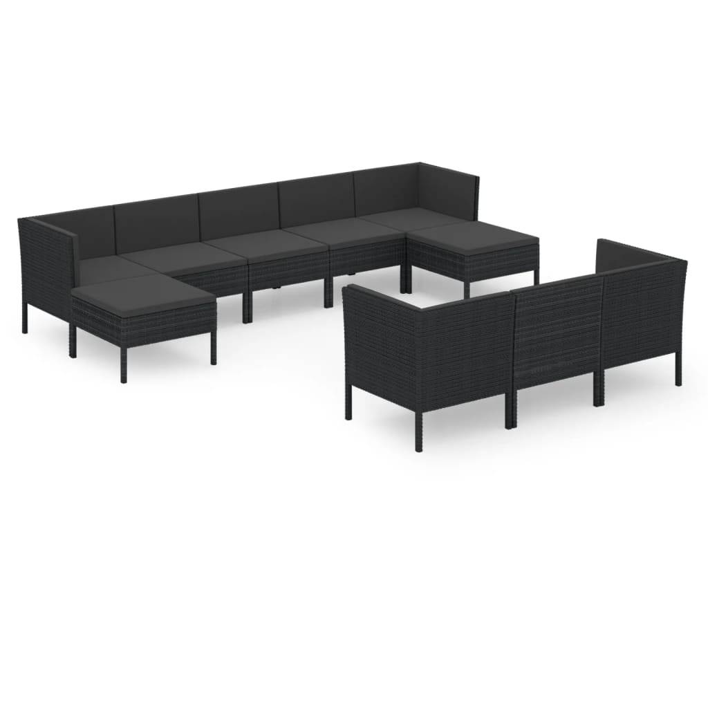 Helloshop26 - Salon de jardin meuble d'extérieur ensemble de mobilier 10 pièces avec coussins résine tressée noir - Imagen 1