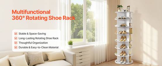 VEVOR Étagère présentoir à chaussures rotatif 360° 7 niveaux 28 paires blanc - Image 9