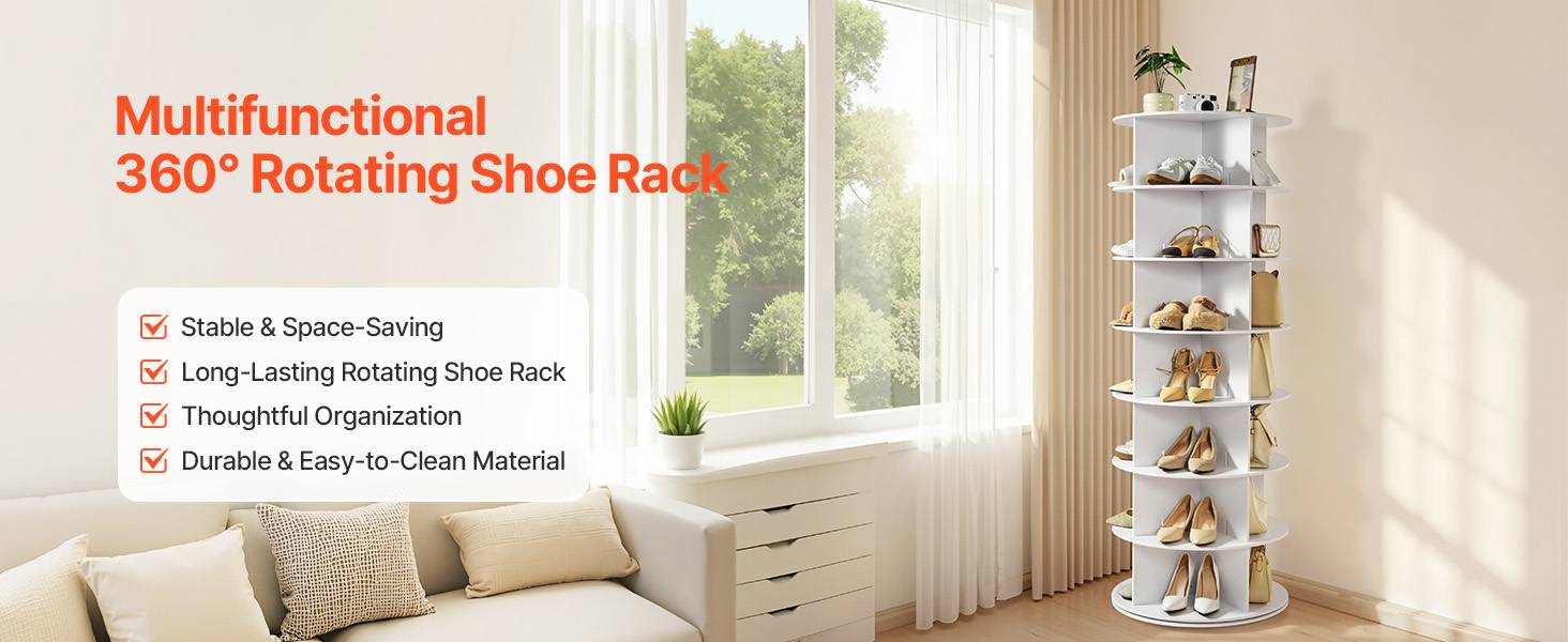VEVOR Étagère présentoir à chaussures rotatif 360° 7 niveaux 28 paires blanc - Image 9