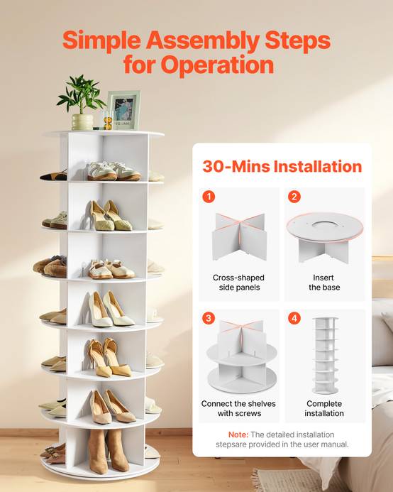 VEVOR Étagère présentoir à chaussures rotatif 360° 7 niveaux 28 paires blanc - Image 6