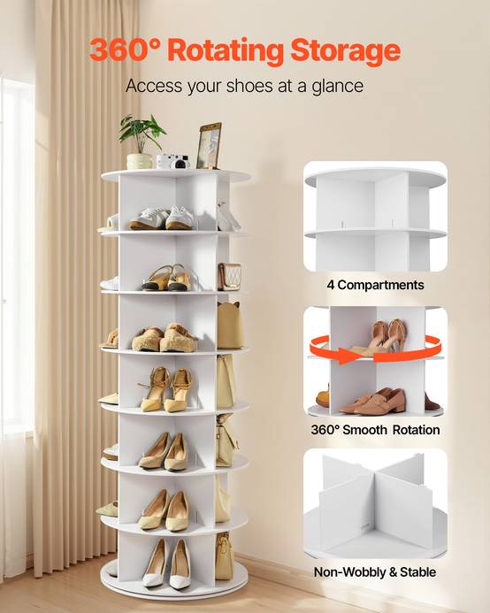 VEVOR Étagère présentoir à chaussures rotatif 360° 7 niveaux 28 paires blanc - Image 2
