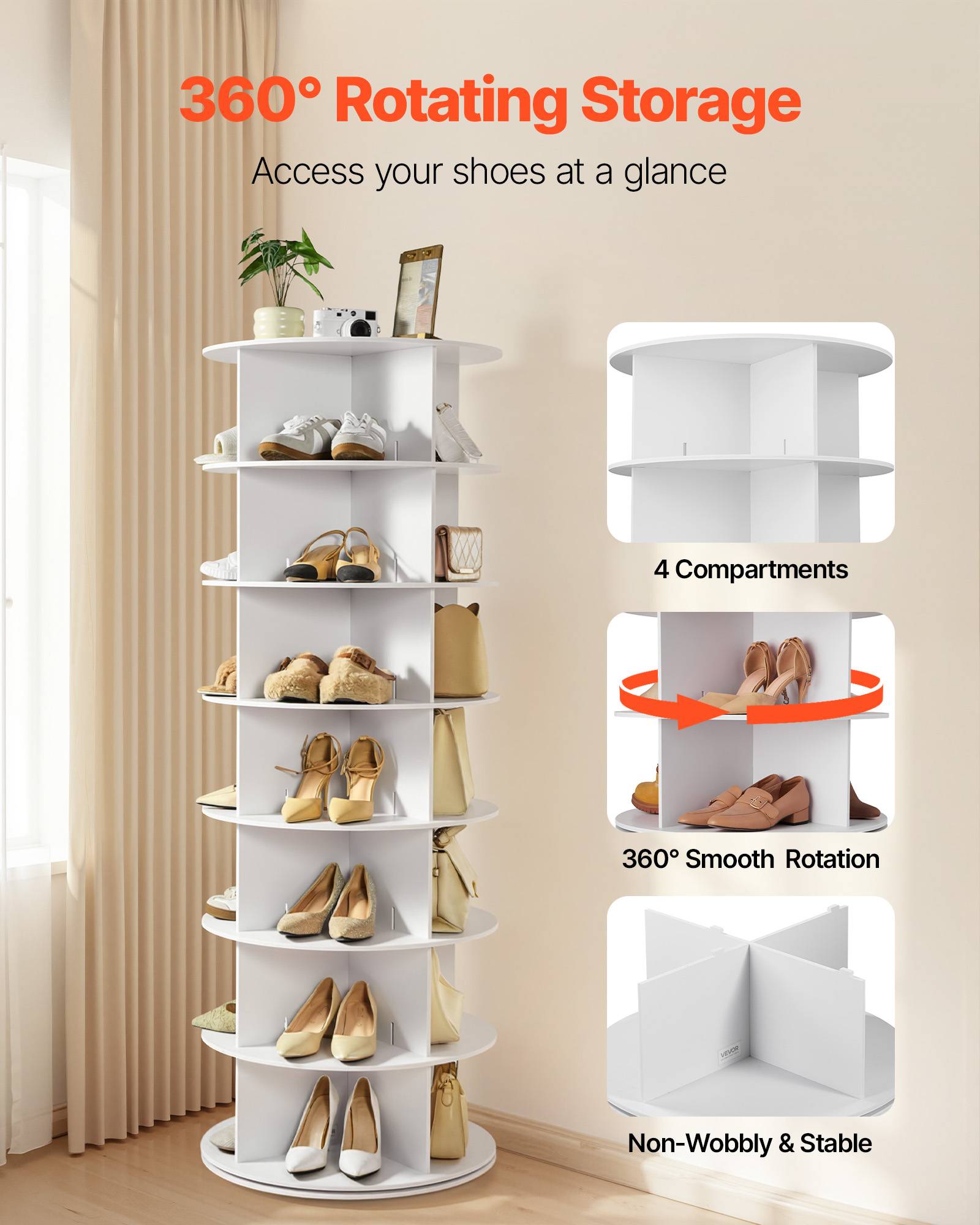 VEVOR Étagère présentoir à chaussures rotatif 360° 7 niveaux 28 paires blanc - Image 2