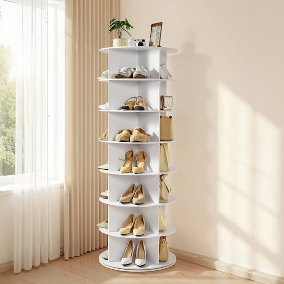VEVOR Étagère présentoir à chaussures rotatif 360° 7 niveaux 28 paires blanc - Image 8