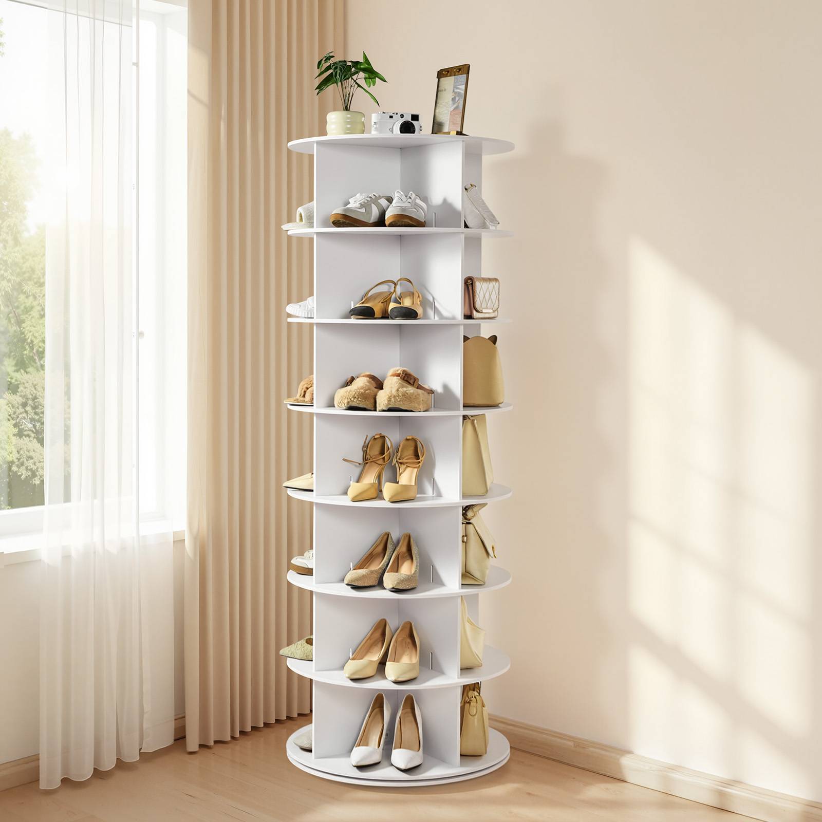 VEVOR Étagère présentoir à chaussures rotatif 360° 7 niveaux 28 paires blanc - Image 8
