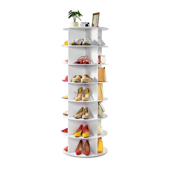 VEVOR Étagère présentoir à chaussures rotatif 360° 7 niveaux 28 paires blanc - Image 1
