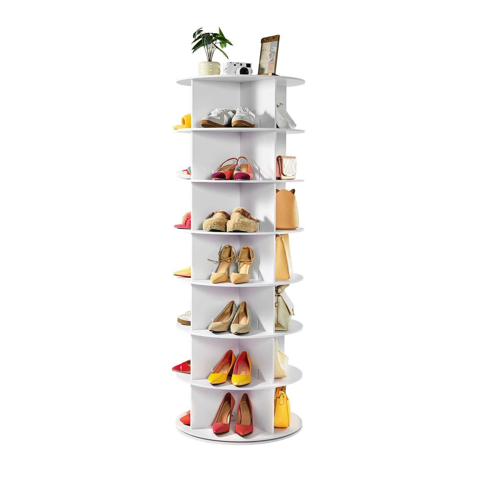 VEVOR Étagère présentoir à chaussures rotatif 360° 7 niveaux 28 paires blanc - Image 1
