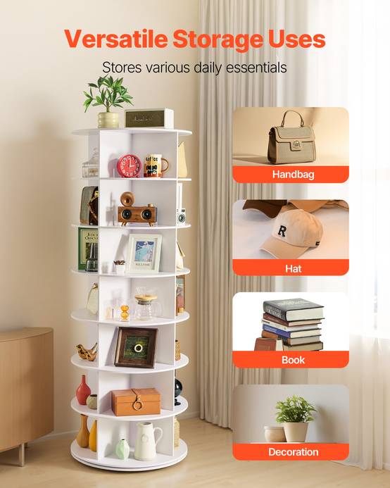 VEVOR Étagère présentoir à chaussures rotatif 360° 7 niveaux 28 paires blanc - Image 7