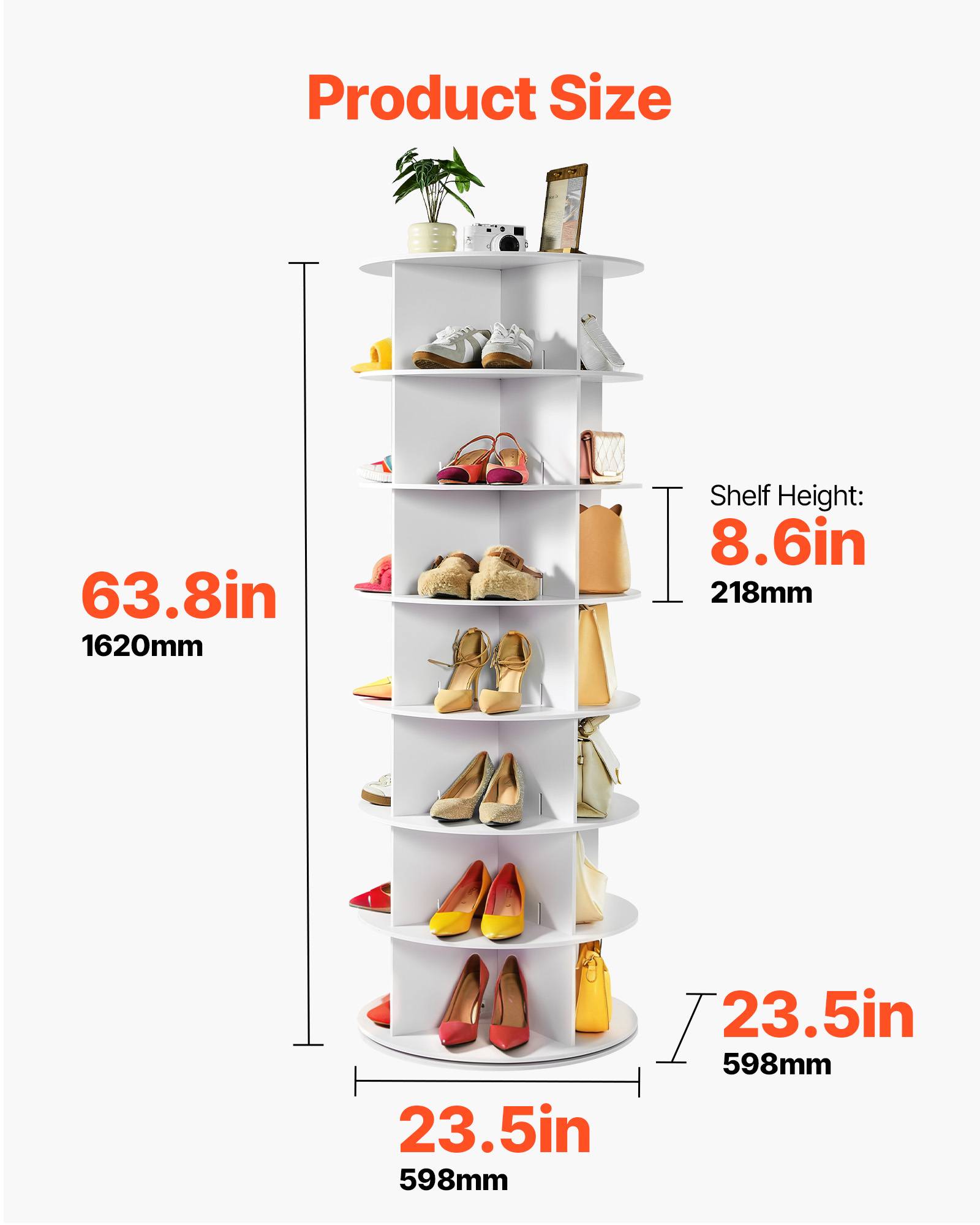 VEVOR Étagère présentoir à chaussures rotatif 360° 7 niveaux 28 paires blanc - Image 3