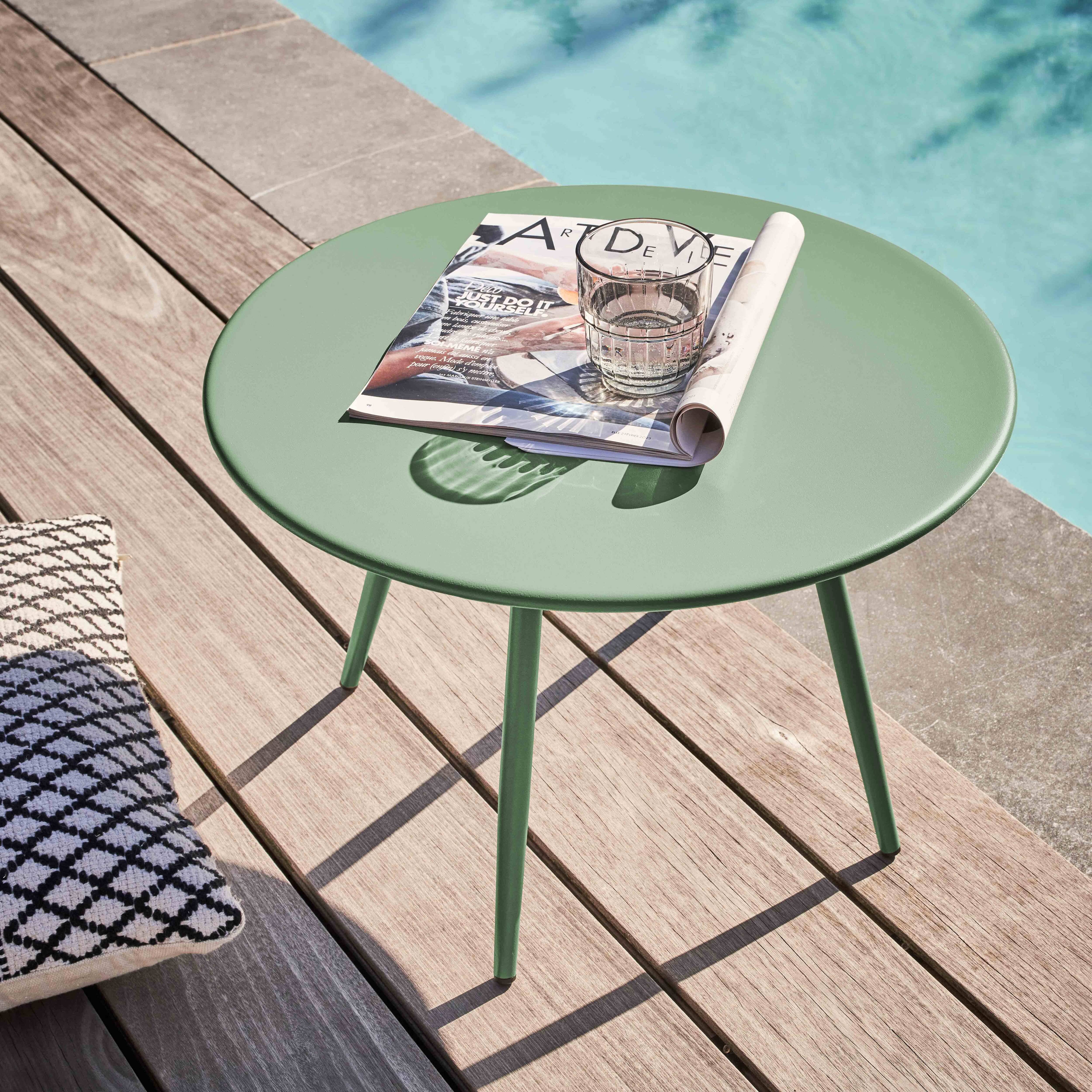 Oviala - Table basse de jardin ronde en métal vert sauge 50 cm Palavas - Oviala - Imagen 2