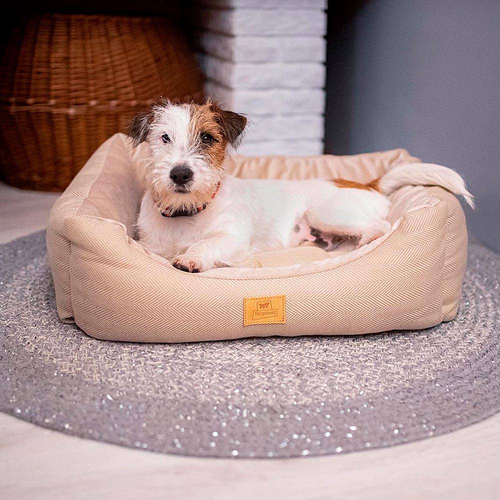 Ferplast - Lit Chiens et Chats Couchage CHESTER 60, avec Coussin Double-face, Tweed et Velours, Lavable, Marron - Imagen 3