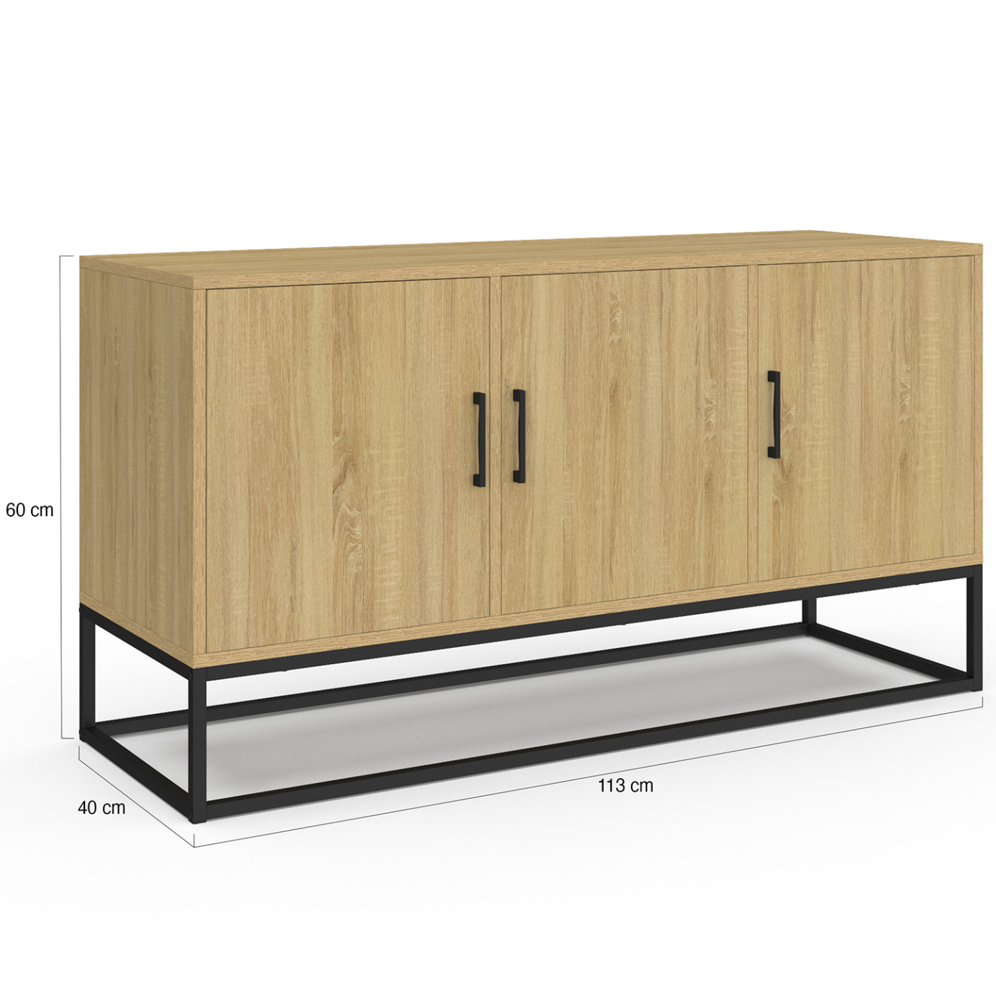 Buffet bas 113 cm DETROIT 3 portes bois et noir design industriel - Image 5
