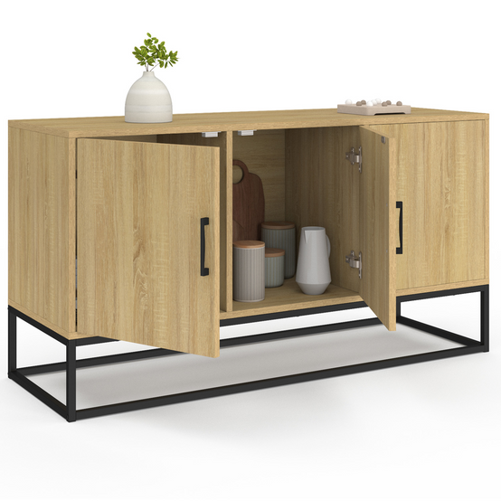 Buffet bas 113 cm DETROIT 3 portes bois et noir design industriel - Image 4
