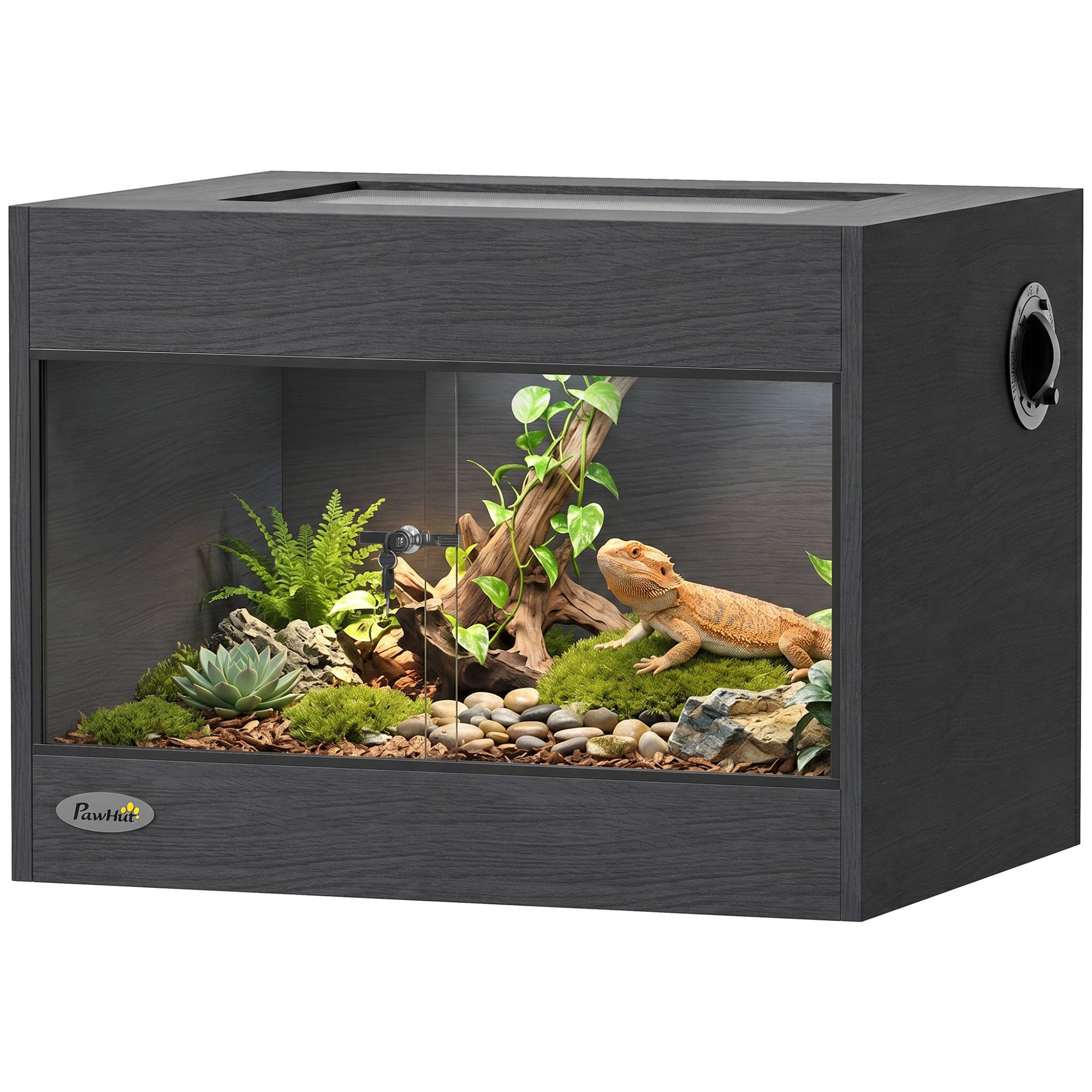 Vivarium surélevé 60×45×32cm noir, double serrure, parois vitrées - Image 1