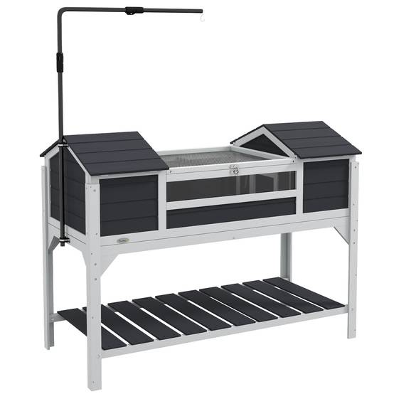 Maison tortue terrestre extérieure enclos tortue 2 niches support de lampe réglable bois massif 122 x 56,5 x 93 cm gris - Image 1