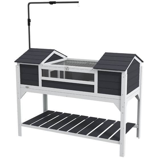 Maison tortue terrestre extérieure enclos tortue 2 niches support de lampe réglable bois massif 122 x 56,5 x 93 cm gris - Image 2