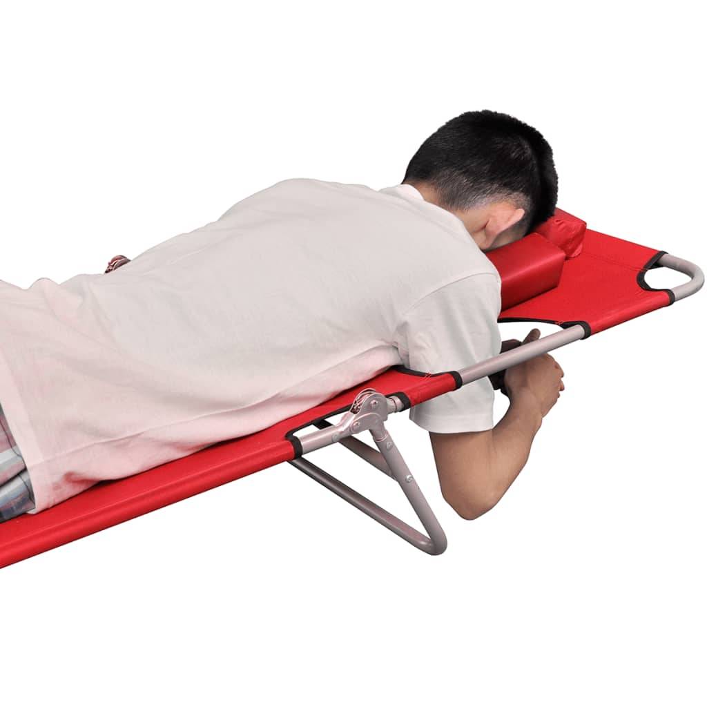 Transat chaise longue bain de soleil lit de jardin terrasse meuble d'extérieur avec coussin de tête acier enduit de poudre rouge - Image 4