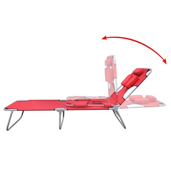 Transat chaise longue bain de soleil lit de jardin terrasse meuble d'extérieur avec coussin de tête acier enduit de poudre rouge - Image 3