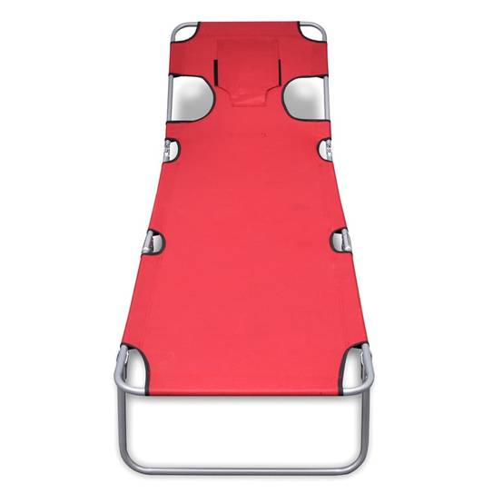 Transat chaise longue bain de soleil lit de jardin terrasse meuble d'extérieur avec coussin de tête acier enduit de poudre rouge - Image 2