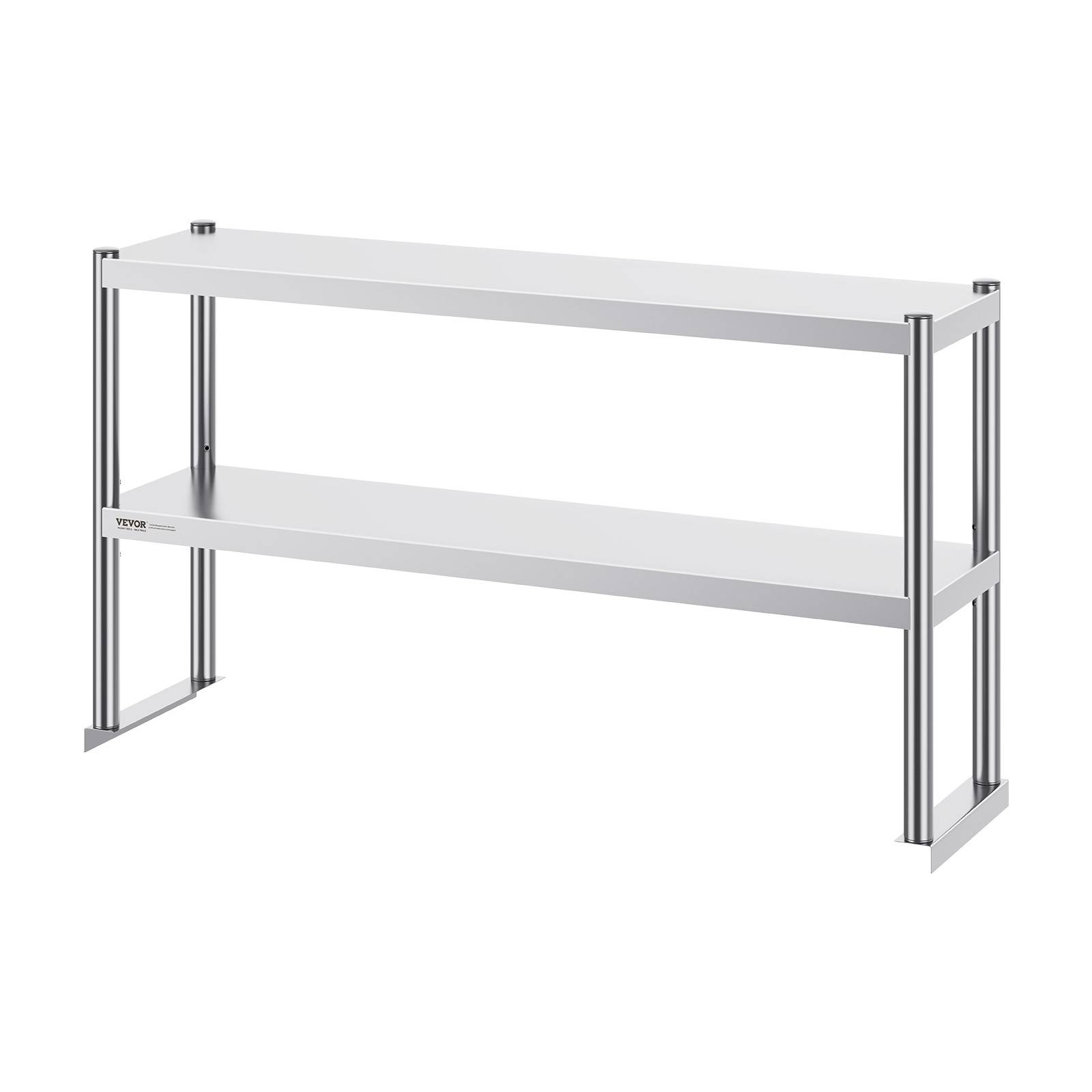 VEVOR Étagère deux niveaux réglable acier inoxydable surélevée 12x48 pouces pour tables préparation de cuisine. - Image 9